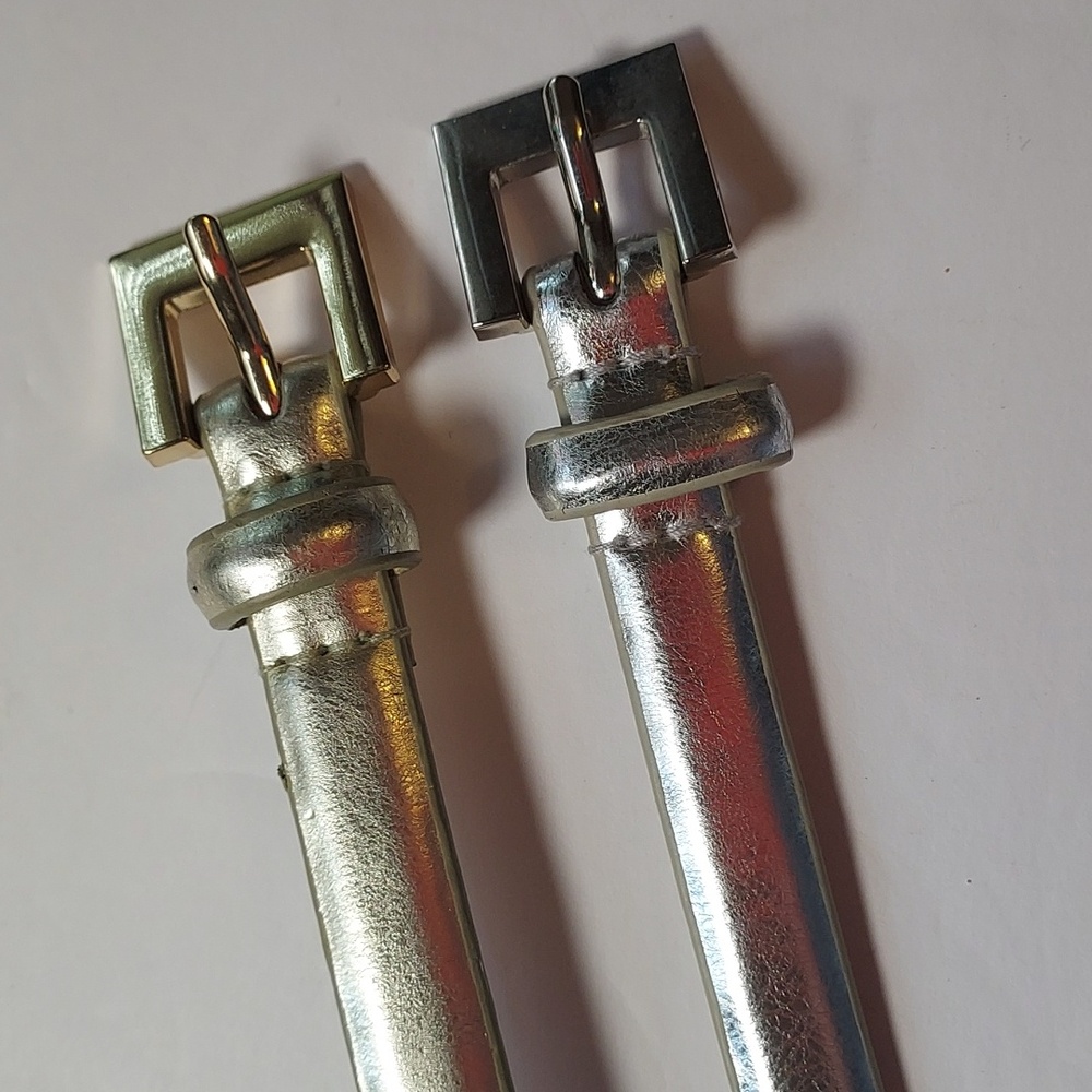 Metallic Belts Siver And Gold Set Of 2 skinny belts size L - Picture 1 of 8